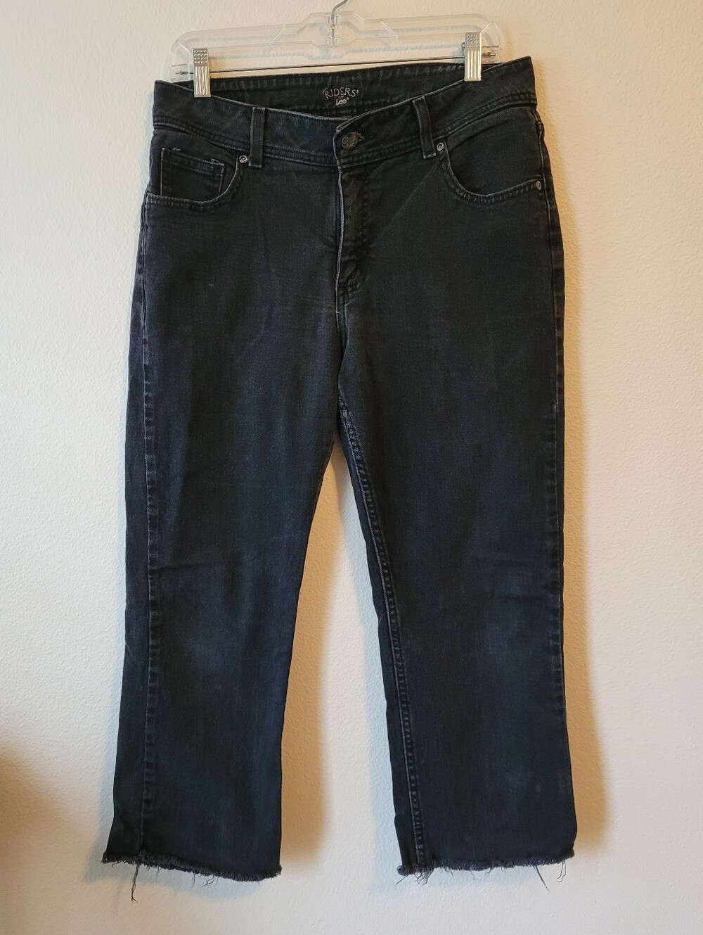 Riders By Lee Black Straight Leg Jeans Raw Hem Cropped